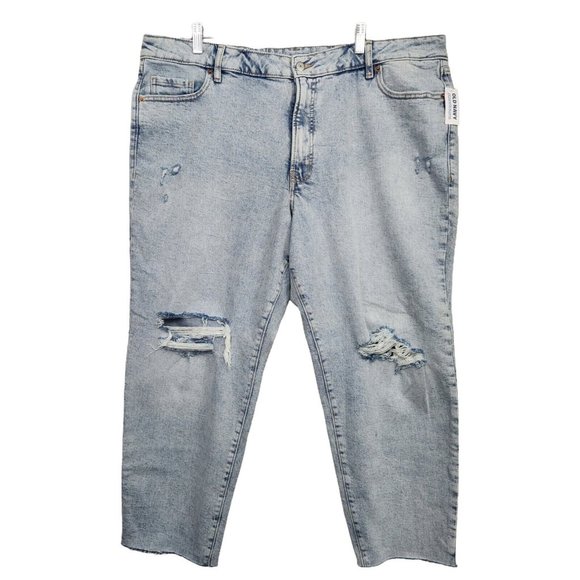 Old Navy O.G. Straight Ripped Ankle Jeans Size 22 NWT Raw Hem Light Wash - Picture 2 of 8